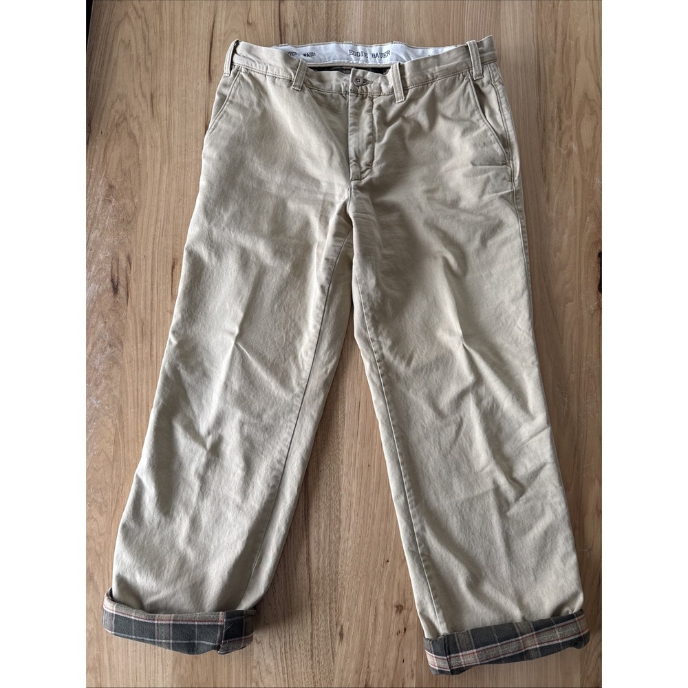 Eddie Bauer Flannel Lined Legendwash Khaki Pants Mens 38x34 Heavy Workwear